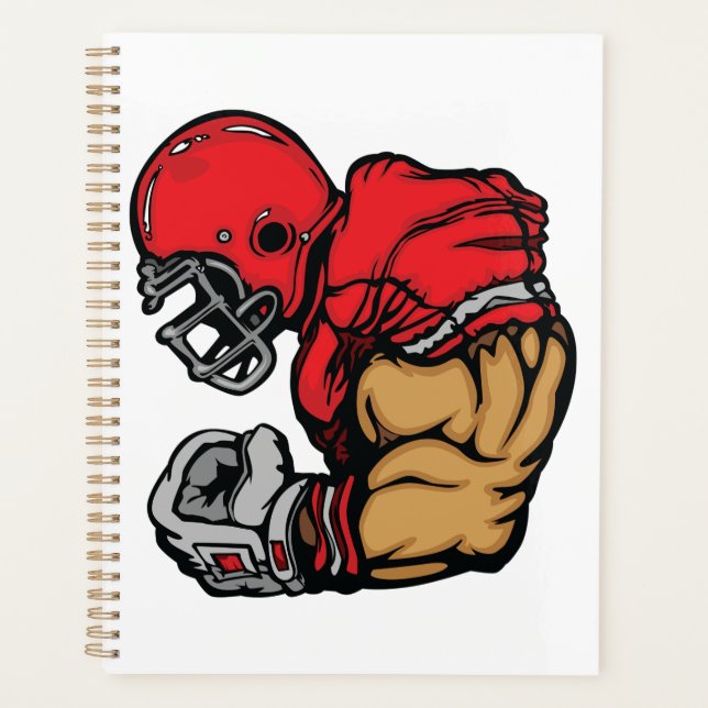 Tough Football Warrior Mascot Red Helmet Muscle  Planner (Front)