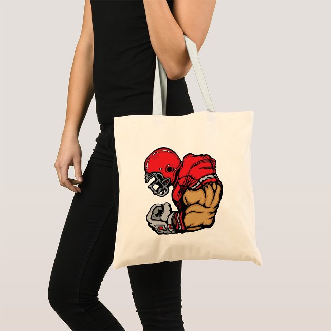 Tough Football Warrior Mascot Red Helmet Muscle  Tote Bag (Creator Uploaded)
