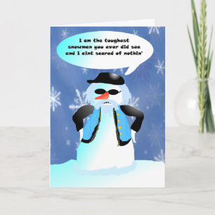 Tough guy snowman holiday card
