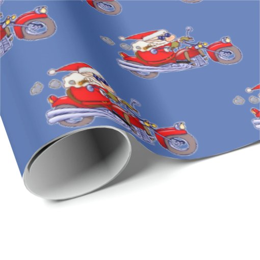 Tough looking Santa Claus riding his motorcycle Wrapping Paper Zazzle