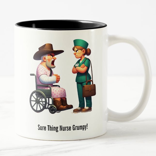 Tough Texas Rancher and Angry Nurse Showdown Two-Tone Coffee Mug (Creator Uploaded)