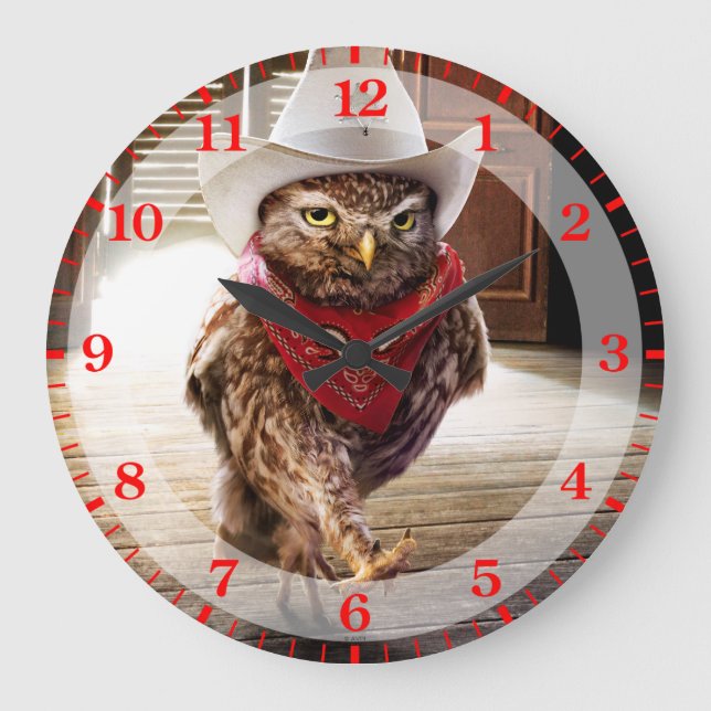 Tough Western Sheriff Owl with Attitude & Swagger Large Clock (Front)
