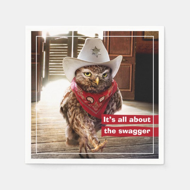 Tough Western Sheriff Owl with Attitude & Swagger Napkins (Front)