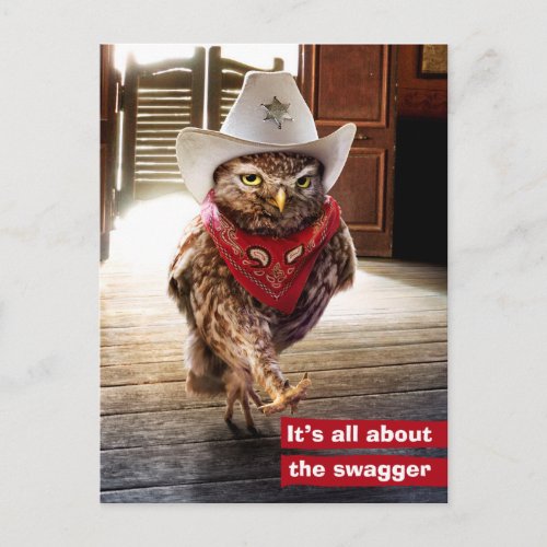 Tough Western Sheriff Owl with Attitude  Swagger Postcard