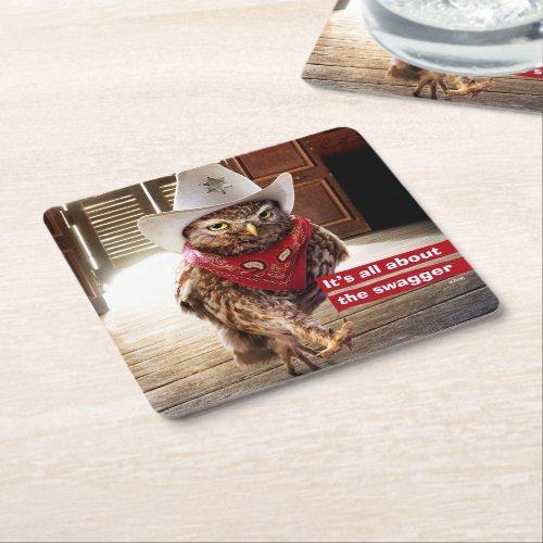 Tough Western Sheriff Owl with Attitude  Swagger Square Paper Coaster