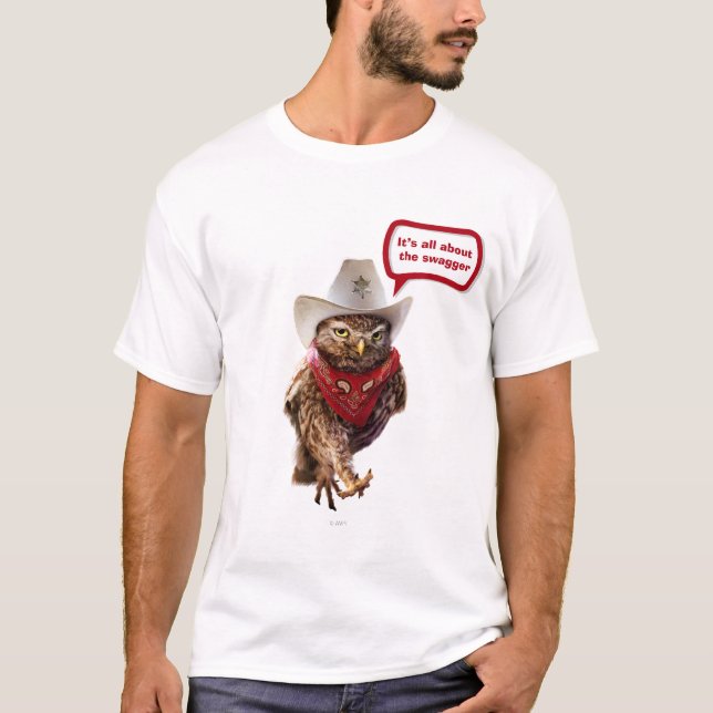 Tough Western Sheriff Owl with Attitude & Swagger T-Shirt (Front)