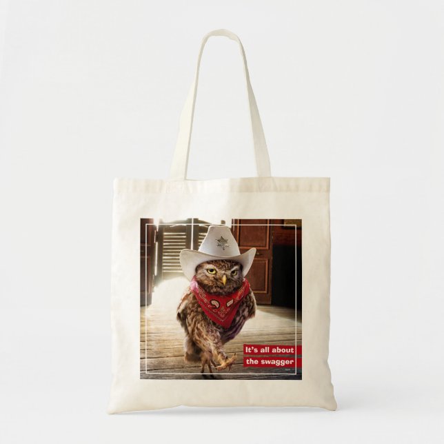 Tough Western Sheriff Owl with Attitude & Swagger Tote Bag (Front)