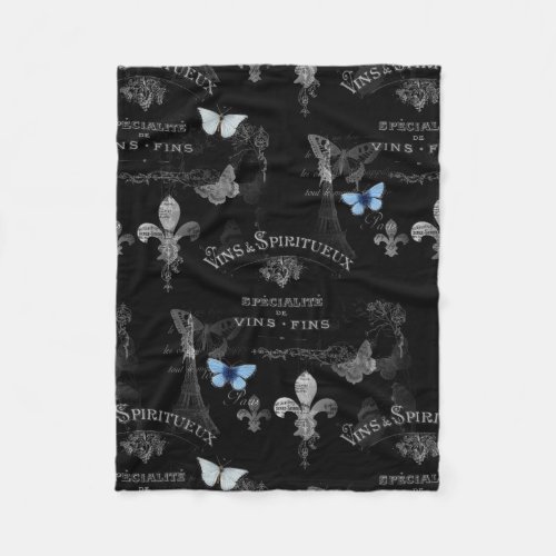 Toujours Paris Butterflies Collage Fleece Blanket