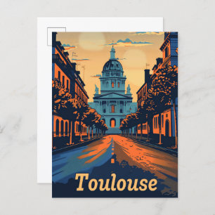 Toulouse France Vintage Retro Travel Illustration Postcard
