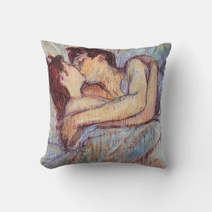 Toulouse Lautrec - In Bed The Kiss Lesbian Lovers Throw Pillow