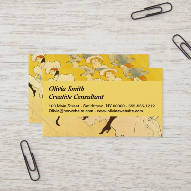 Toulouse Lautrec Yellow Dancing Girl Poster Business Card (Front/Back In Situ)