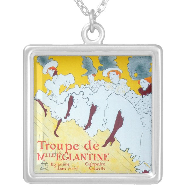 Toulouse Lautrec Yellow Dancing Girl Poster Silver Plated Necklace (Front)