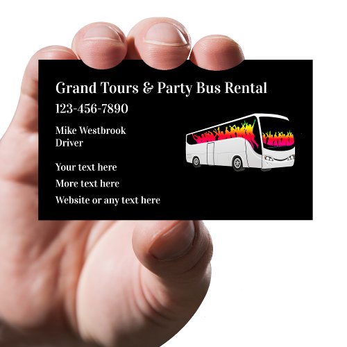 Tour And Party Bus Travel Rental Business Card