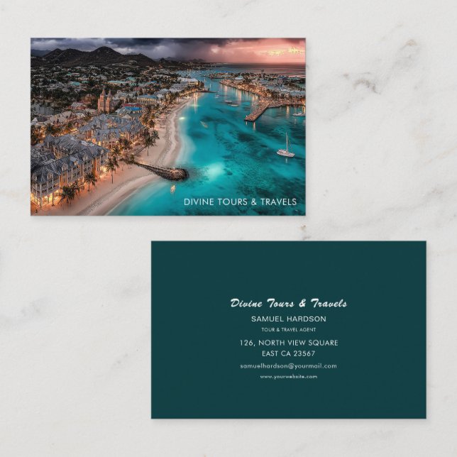 Tour and Travel Agent Antigua Half Moon Bay Photo  Business Card (Front/Back)