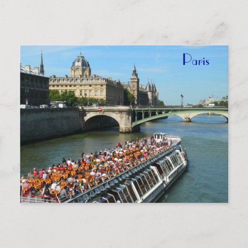 Tour Boat on the Seine River in Paris Postcard