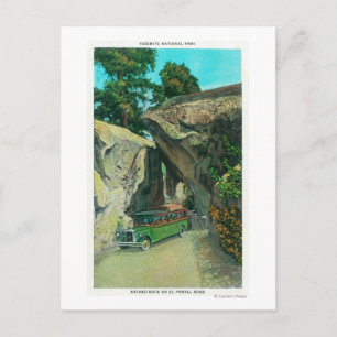 Tour Bus Under the Arch Rock on El Portal Road Postcard