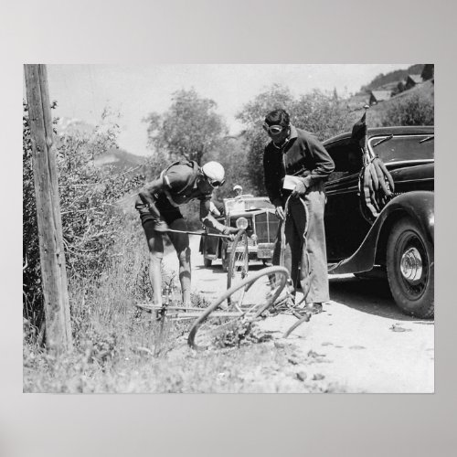 Tour de France Cyclist Makes Repairs 1936  Poster