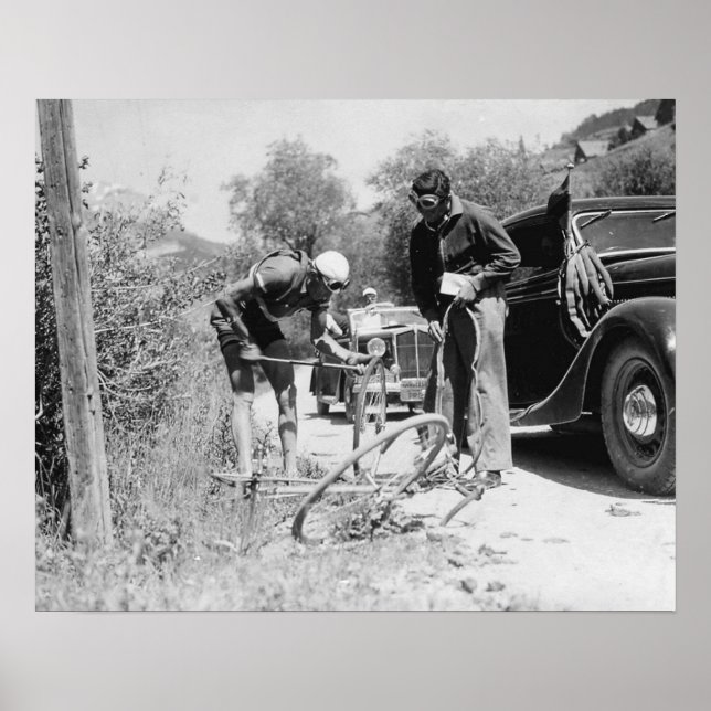 Tour de France Cyclist Makes Repairs 1936  Poster (Front)