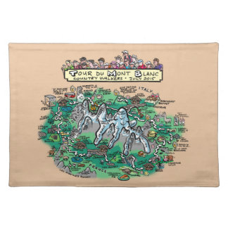 Tour du Mont Blanc cartoon map cotton placemat brn