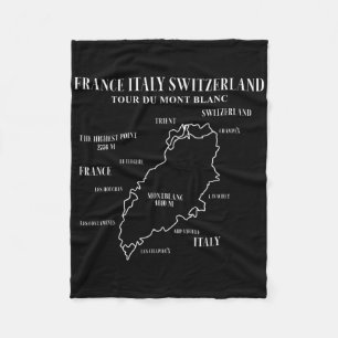 Tour Du Mont Blanc Map France Italy Switzerland Hi Fleece Blanket