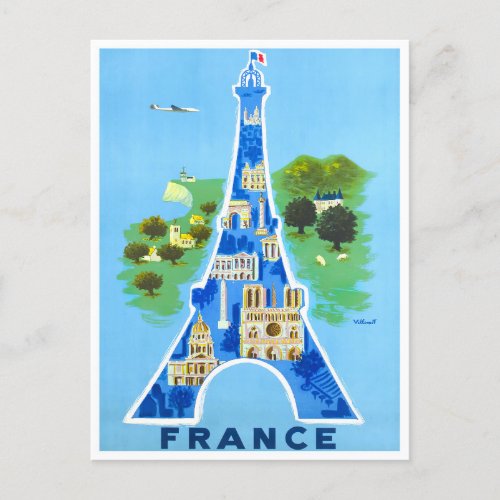 Tour Eiffel France vintage travel Postcard