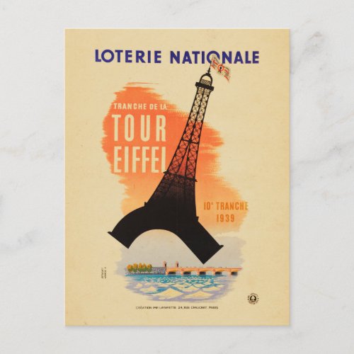 Tour Eiffel loterie nationale Postcard