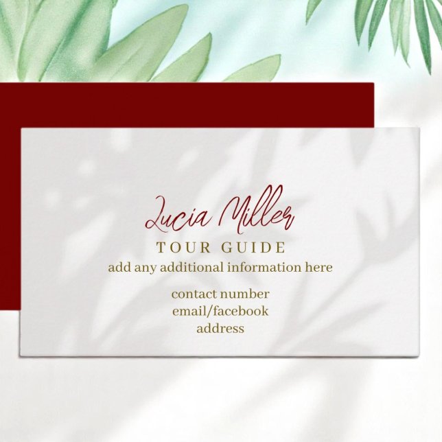 Tour Guide pale gray leaf shadows Business Card (Creator Uploaded)