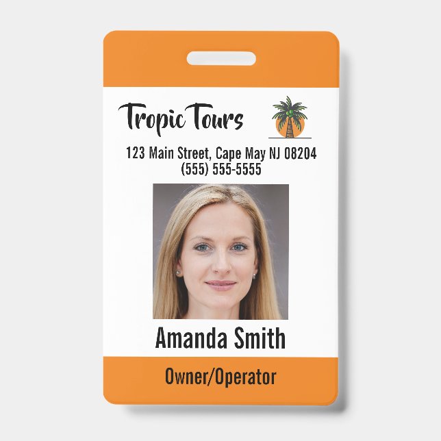 Tour Guide Photo ID Orange Badge (Front)
