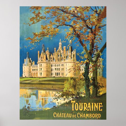 Touraine Chateau de Chambord France vintage Poster