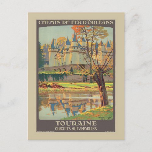 Touraine Circuits Automobiles Vintage Poster 1920s Postcard