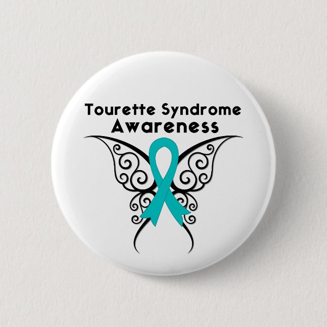 Tourette Syndrome Awareness Tattoo Butterfly Button (Front)