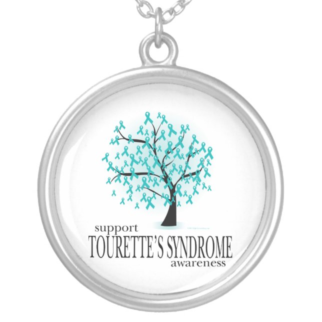 Tourette's Syndrome Tree Silver Plated Necklace (Front)