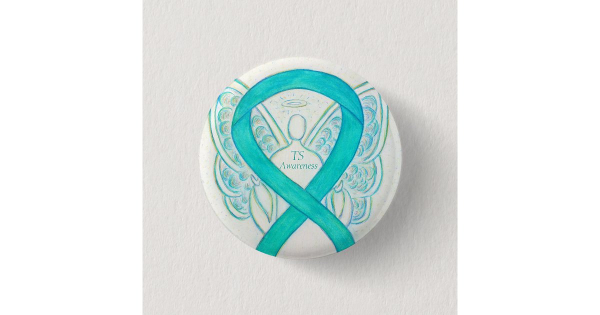 Turrets Ribbon Tourette's (TS) Awareness Ribbon Teal Angel Pin | Zazzle