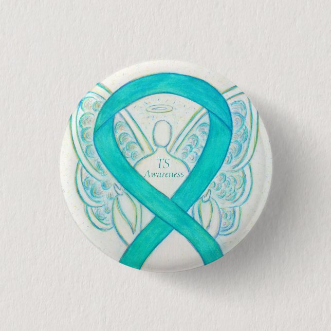 Tourette's (TS) Awareness Ribbon Teal Angel Pin (Front)