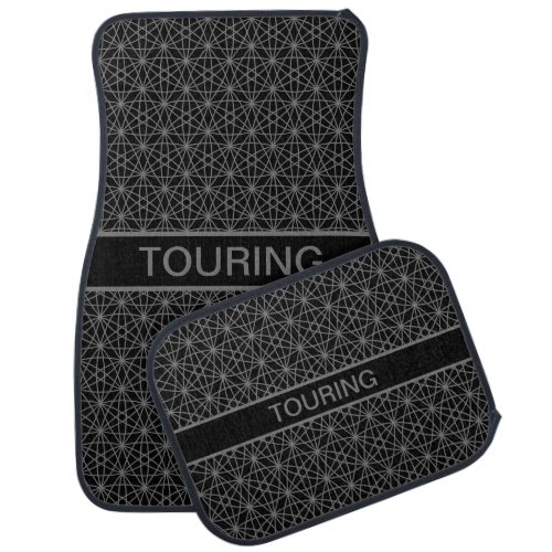 Touring abstract gray geometric shapes on black car floor mat