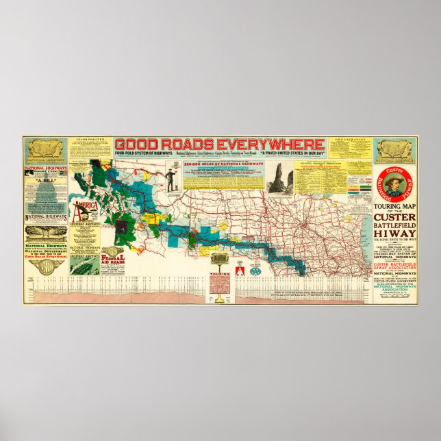 Touring Map of the Custer Battlefield Highway Poster (Front)