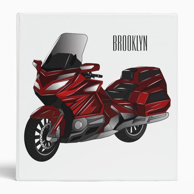 Touring motorcycle cartoon illustration  3 ring binder (Front)