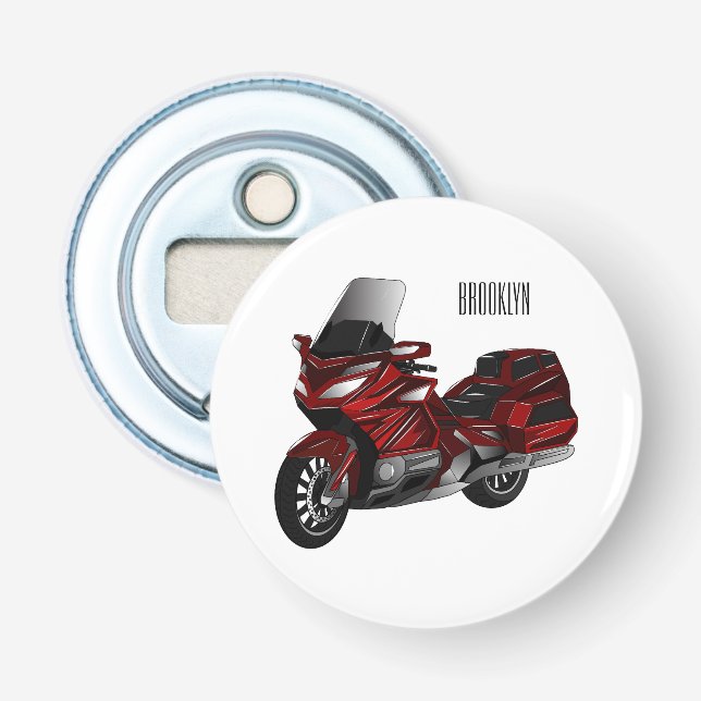 Touring motorcycle cartoon illustration bottle opener (Front)