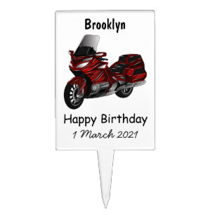 Touring motorcycle cartoon illustration cake topper