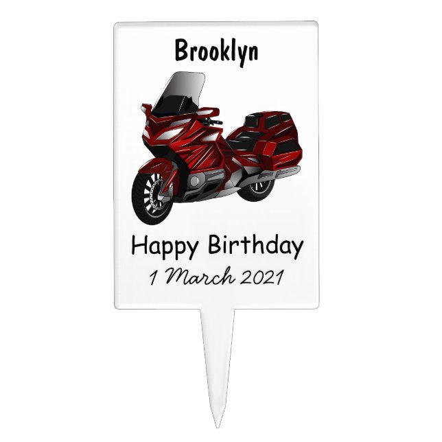 Touring motorcycle cartoon illustration cake topper (Front)