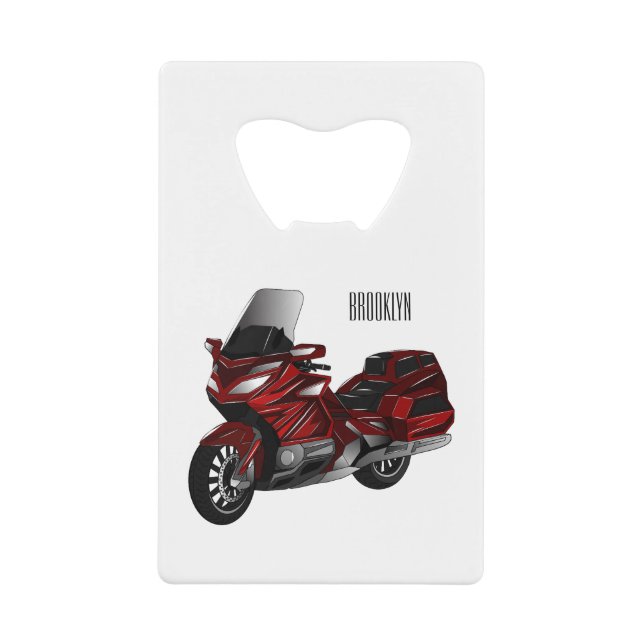 Touring motorcycle cartoon illustration credit card bottle opener (Front)
