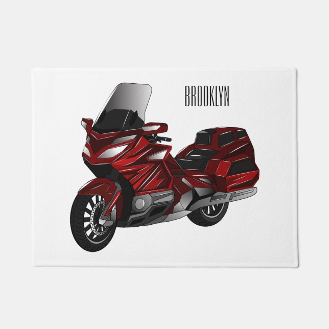 Touring motorcycle cartoon illustration doormat (Front)