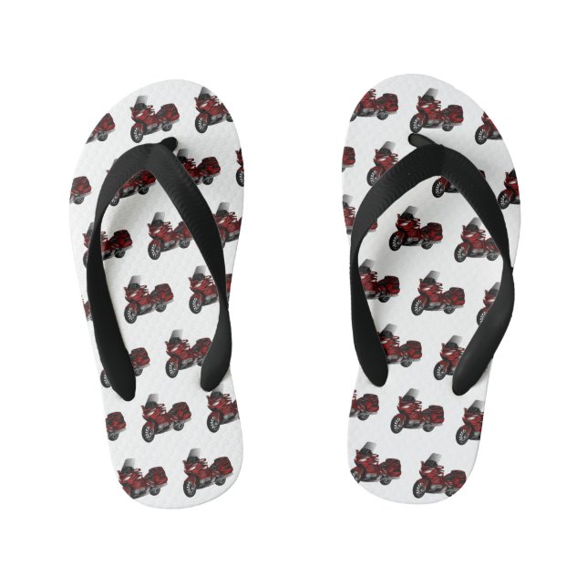 Touring motorcycle cartoon illustration kid's flip flops (Footbed)