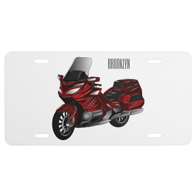 Touring motorcycle cartoon illustration license plate (Front)