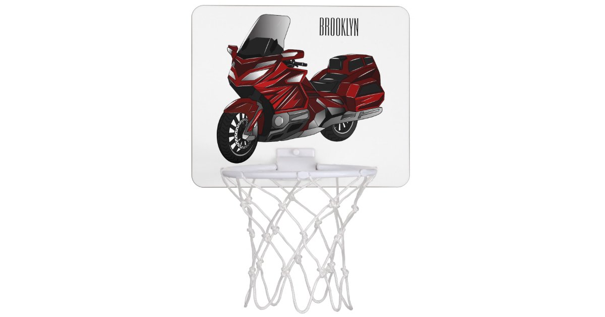 Touring motorcycle cartoon illustration mini basketball hoop | Zazzle