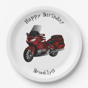 Touring motorcycle cartoon illustration paper plates