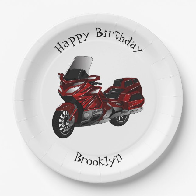 Touring motorcycle cartoon illustration  paper plates (Front)