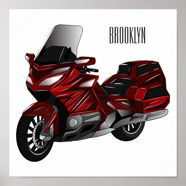 Touring motorcycle cartoon illustration poster (Front)