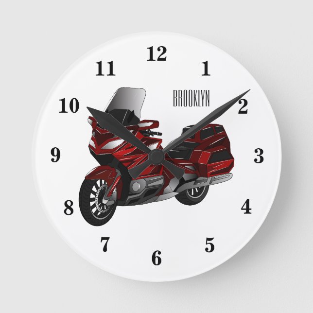 Touring motorcycle cartoon illustration  round clock (Front)