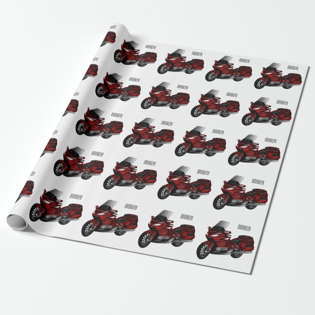 Touring motorcycle cartoon illustration wrapping paper (Unrolled)